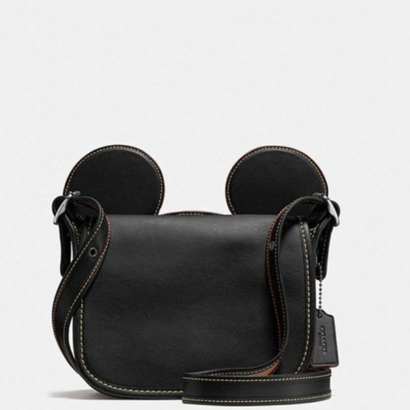Coach x Disney Black Leather Patricia Saddle Bag Crossbody Mickey Ears - Picture 1 of 11
